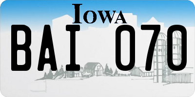 IA license plate BAI070
