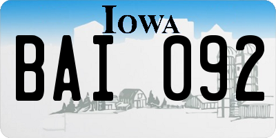 IA license plate BAI092