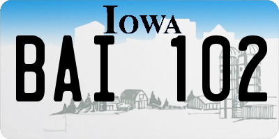 IA license plate BAI102