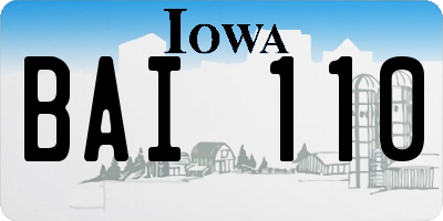 IA license plate BAI110