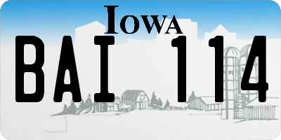 IA license plate BAI114