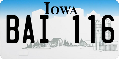 IA license plate BAI116