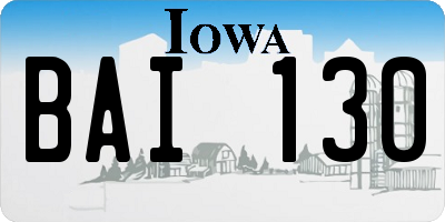 IA license plate BAI130