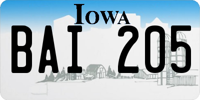 IA license plate BAI205