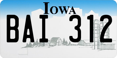 IA license plate BAI312
