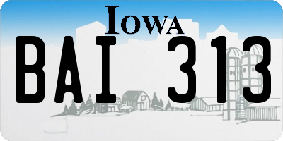 IA license plate BAI313