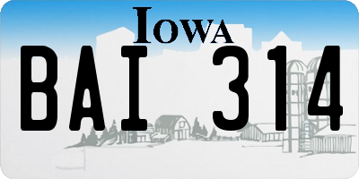 IA license plate BAI314