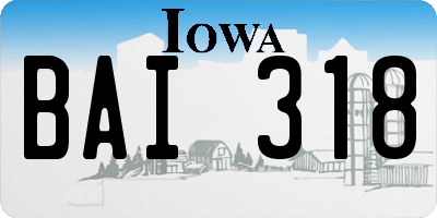 IA license plate BAI318