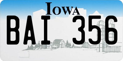 IA license plate BAI356
