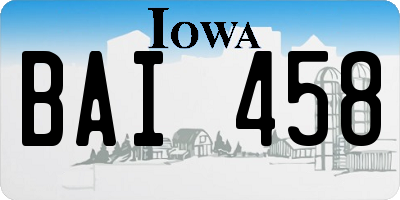 IA license plate BAI458