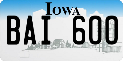 IA license plate BAI600