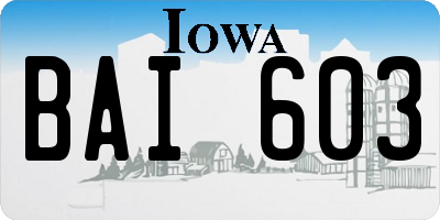IA license plate BAI603