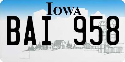 IA license plate BAI958