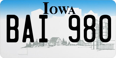 IA license plate BAI980
