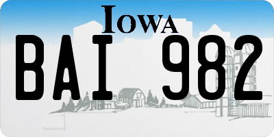IA license plate BAI982