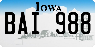 IA license plate BAI988
