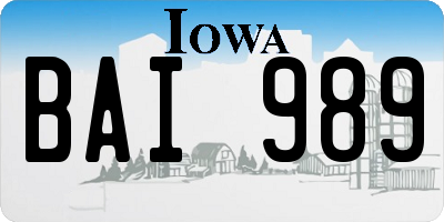 IA license plate BAI989