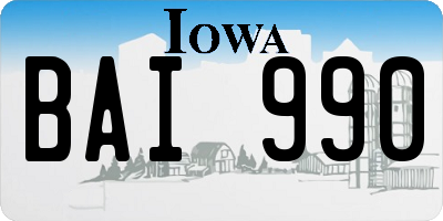 IA license plate BAI990