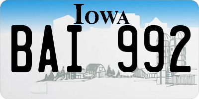 IA license plate BAI992