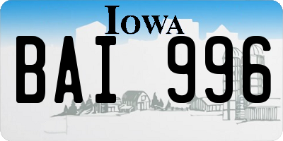 IA license plate BAI996