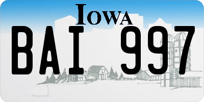 IA license plate BAI997