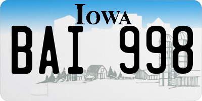 IA license plate BAI998