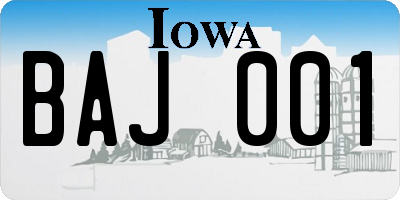 IA license plate BAJ001