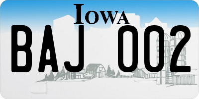 IA license plate BAJ002