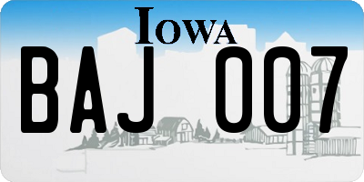 IA license plate BAJ007