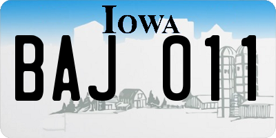 IA license plate BAJ011