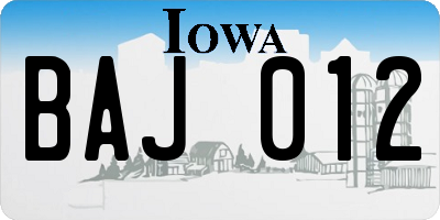 IA license plate BAJ012
