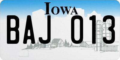 IA license plate BAJ013