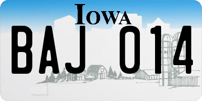 IA license plate BAJ014