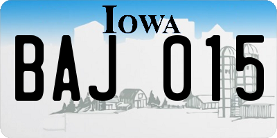 IA license plate BAJ015
