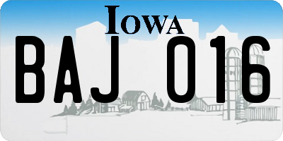 IA license plate BAJ016