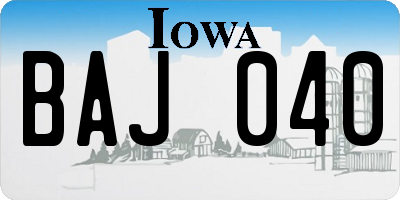 IA license plate BAJ040