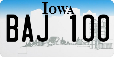 IA license plate BAJ100