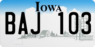 IA license plate BAJ103