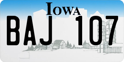 IA license plate BAJ107
