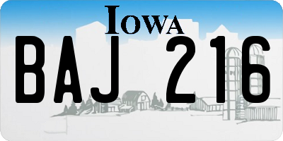 IA license plate BAJ216