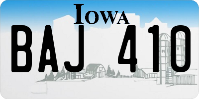 IA license plate BAJ410
