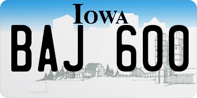 IA license plate BAJ600