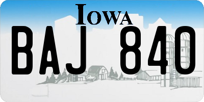 IA license plate BAJ840