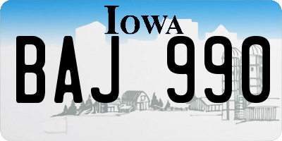 IA license plate BAJ990