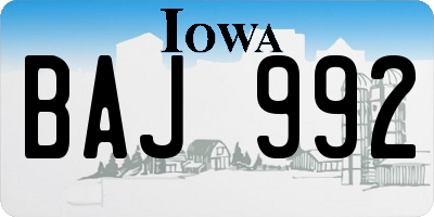 IA license plate BAJ992