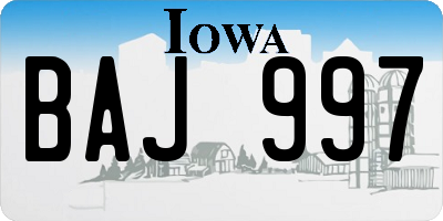 IA license plate BAJ997