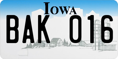 IA license plate BAK016