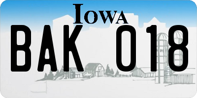IA license plate BAK018