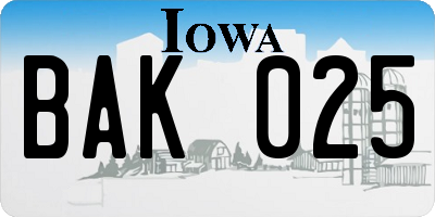 IA license plate BAK025