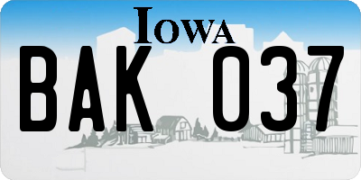 IA license plate BAK037